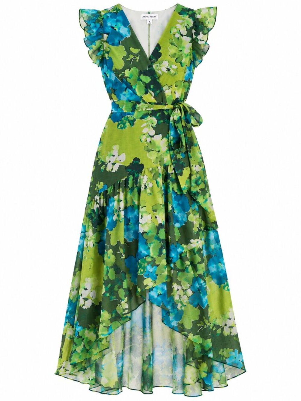 Anne Klein Floral Chiffon Wrap High Low Midi Dress Ivy Multi Size 4 NWT - Picture 2 of 6